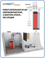 Робот-котельная 020 кВт, бункер пеллет 1 год, круглый год без участия человека, схема 000 ГВС=опц, ТА=опц, контуров=2-18 [ARWATT-TPK-P5-020-000-000]