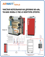 Робот-котельная 060 кВт, дрова, большая топка на 6-10 часов, авторозжиг, пиролиз, схема 014 ГВС=да, ТА=да, контуров 2-18 [ARWATT-TPK-S4-060-014-045]